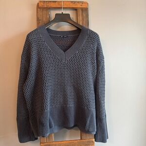 GAP Womens Navy Crochet Mesh Knit V Neck Sweater‎ XL Nautical Coastal Fisherman